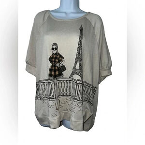 Love & Lace women’s tan Eiffel Tower bling sweater sz 1X short sleeve